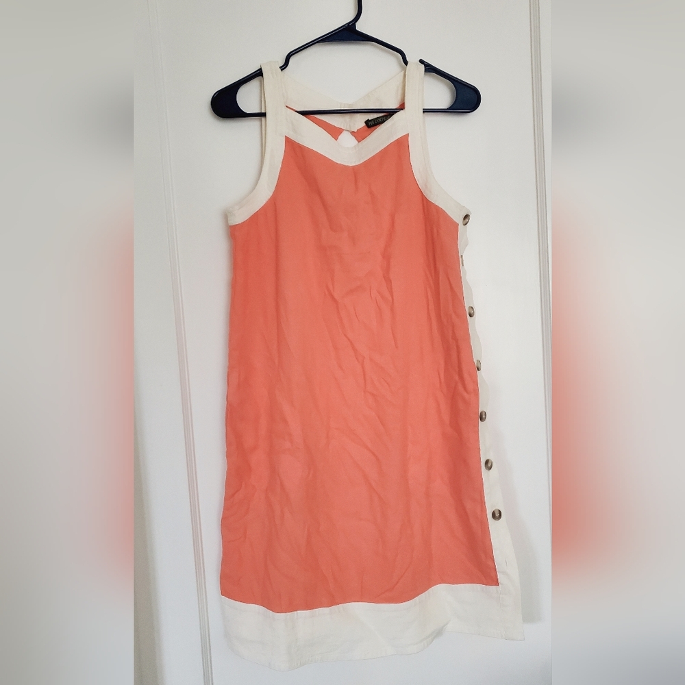 "For Cynthia" Linen Dress Sz M -- Coral & Off-White
